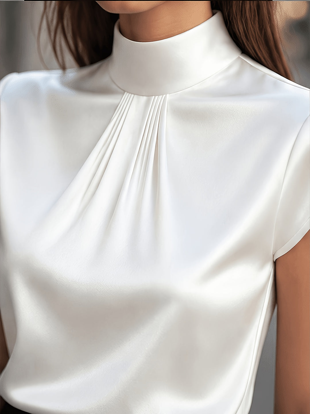 Miranda | Elegant Pleated Stand-Collar Top