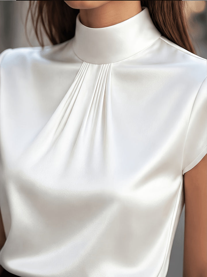 Miranda | Elegant Pleated Stand-Collar Top