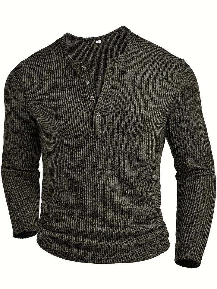 Malcolm | Ribbed Long-Sleeve Henley Shirt