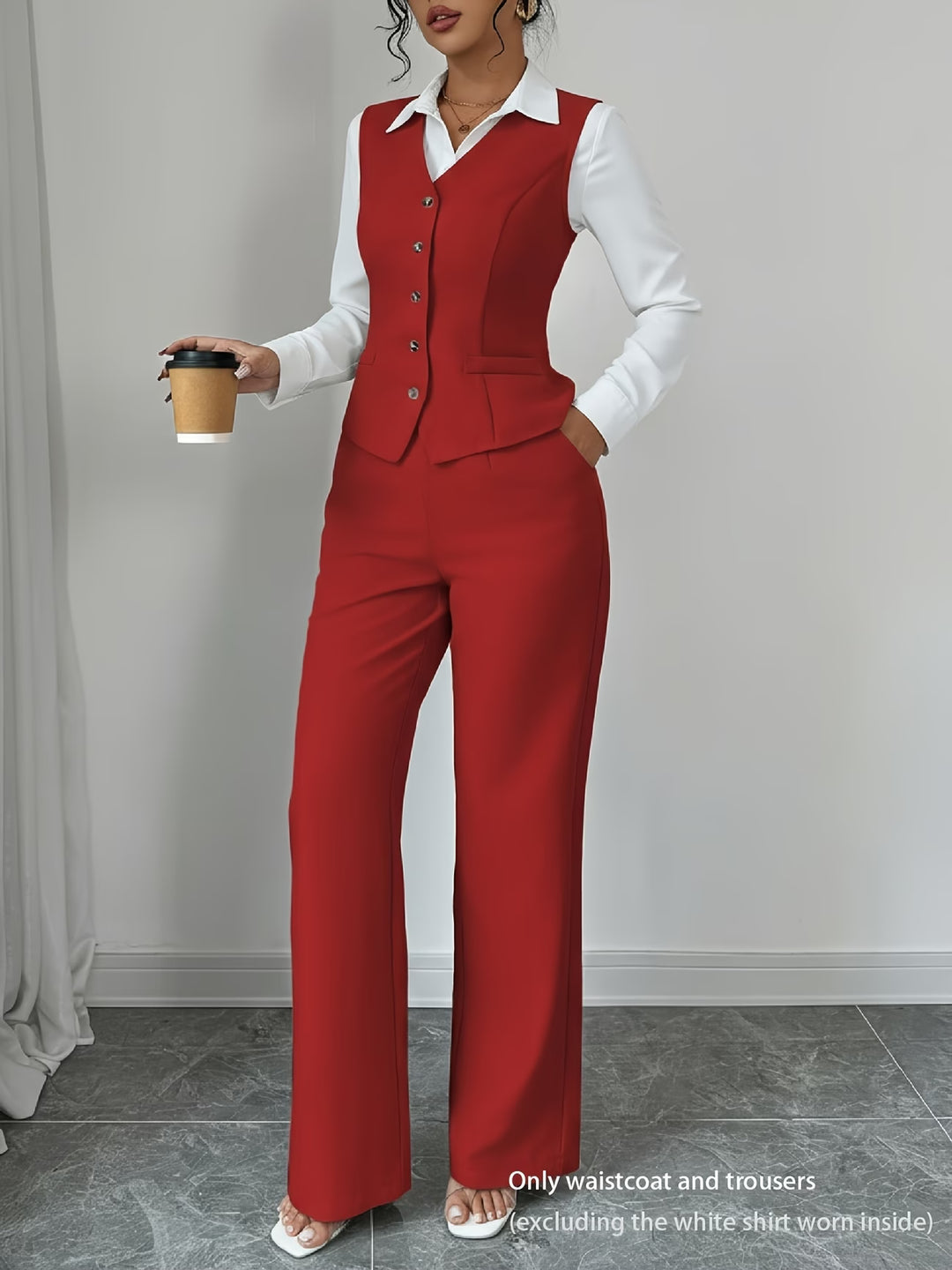 Isleen | Elegant Single-Breasted Vest and High-Waist Pants Set