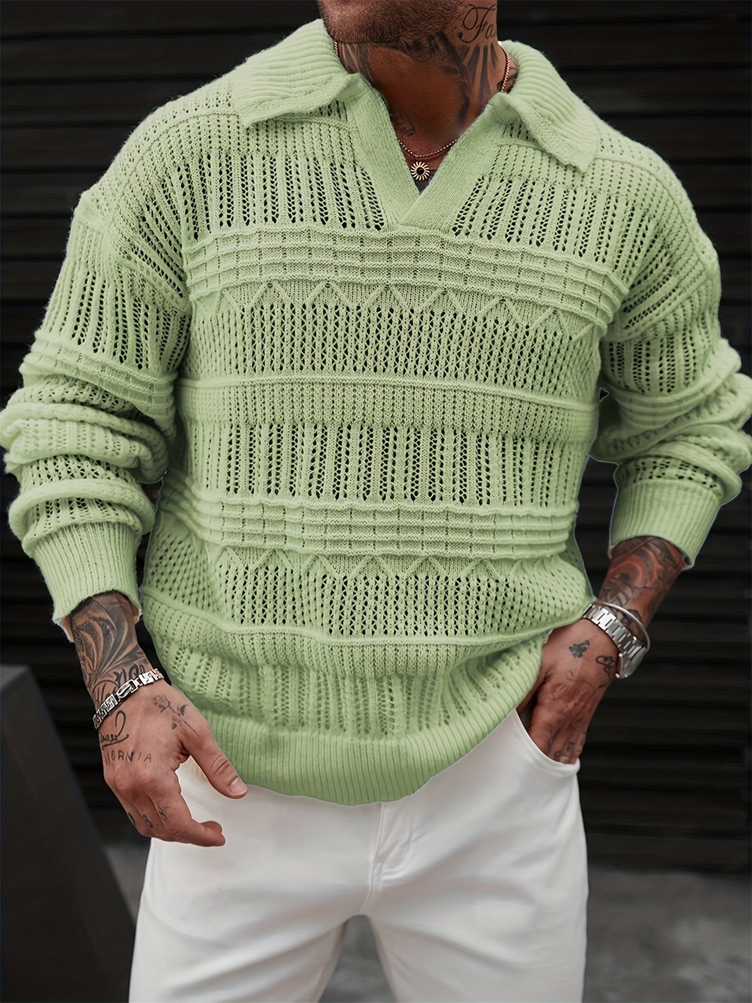 Rowland | Open-Weave Collared Sweater