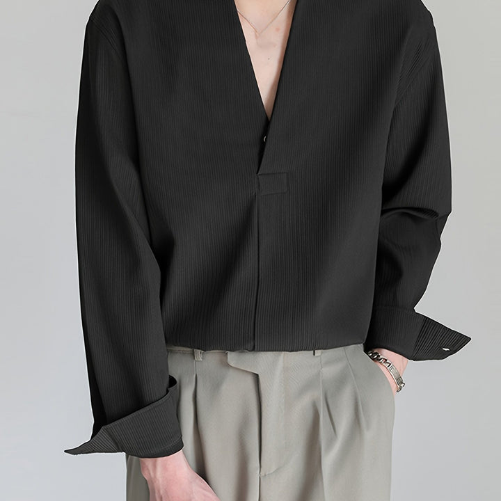 Nigel | Collarless V-Neck Shirt