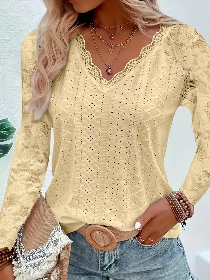 Rosetta | Lace-Sleeve Tie-Neck Top