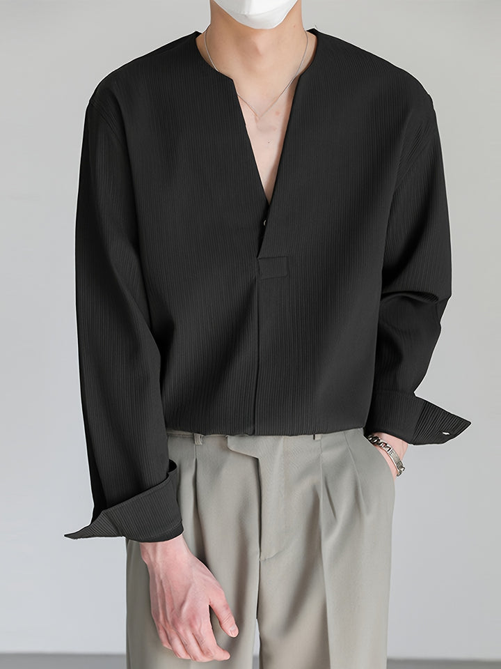 Nigel | Collarless V-Neck Shirt