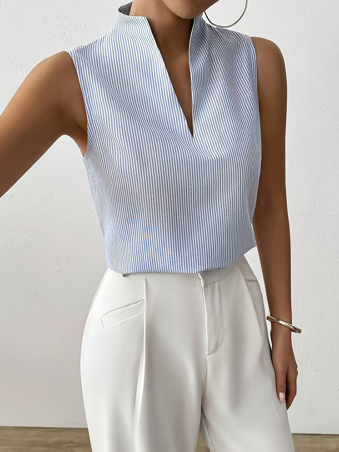 Greta | Striped Sleeveless V-Neck Top