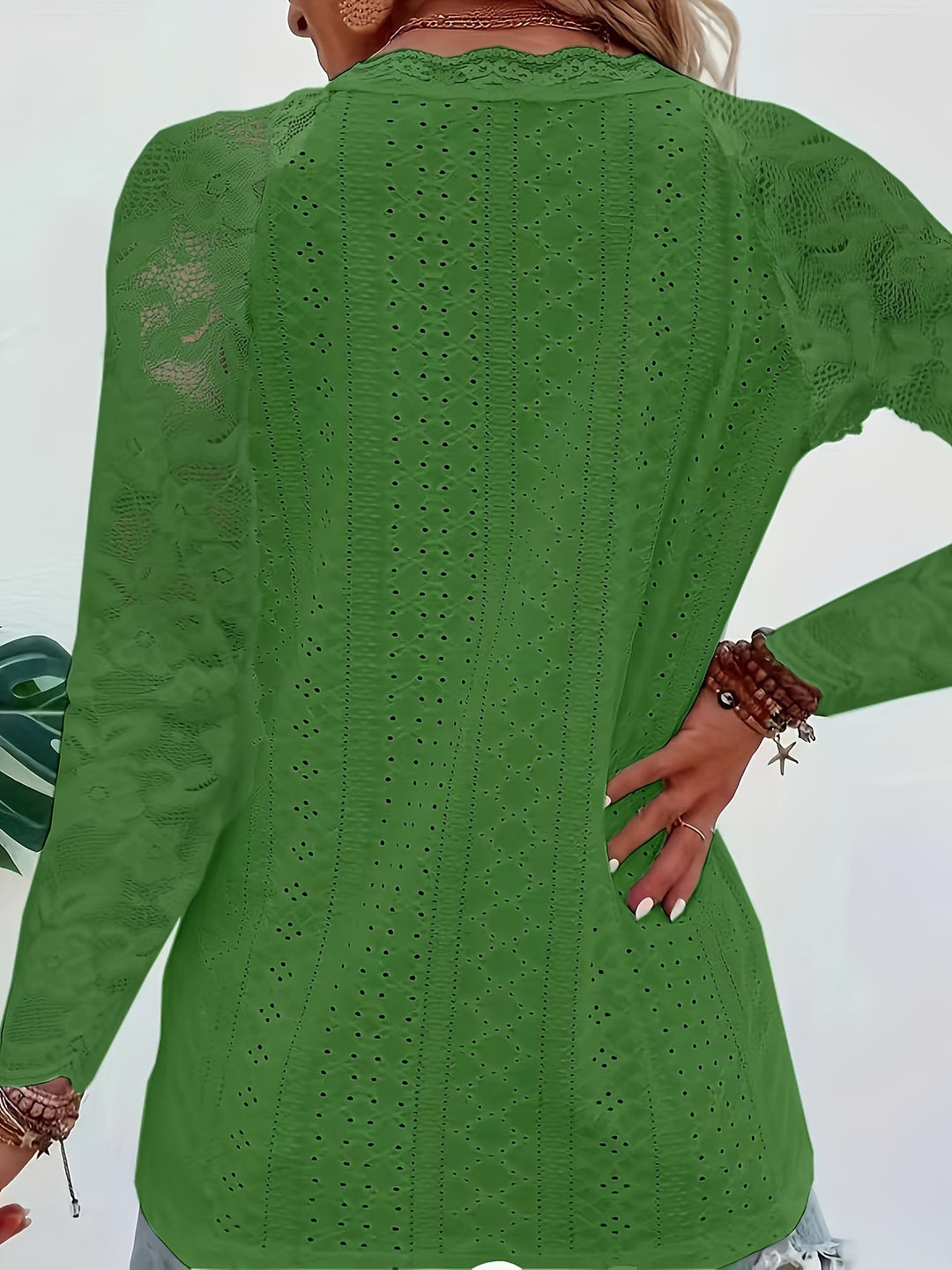 Rosetta | Lace-Sleeve Tie-Neck Top