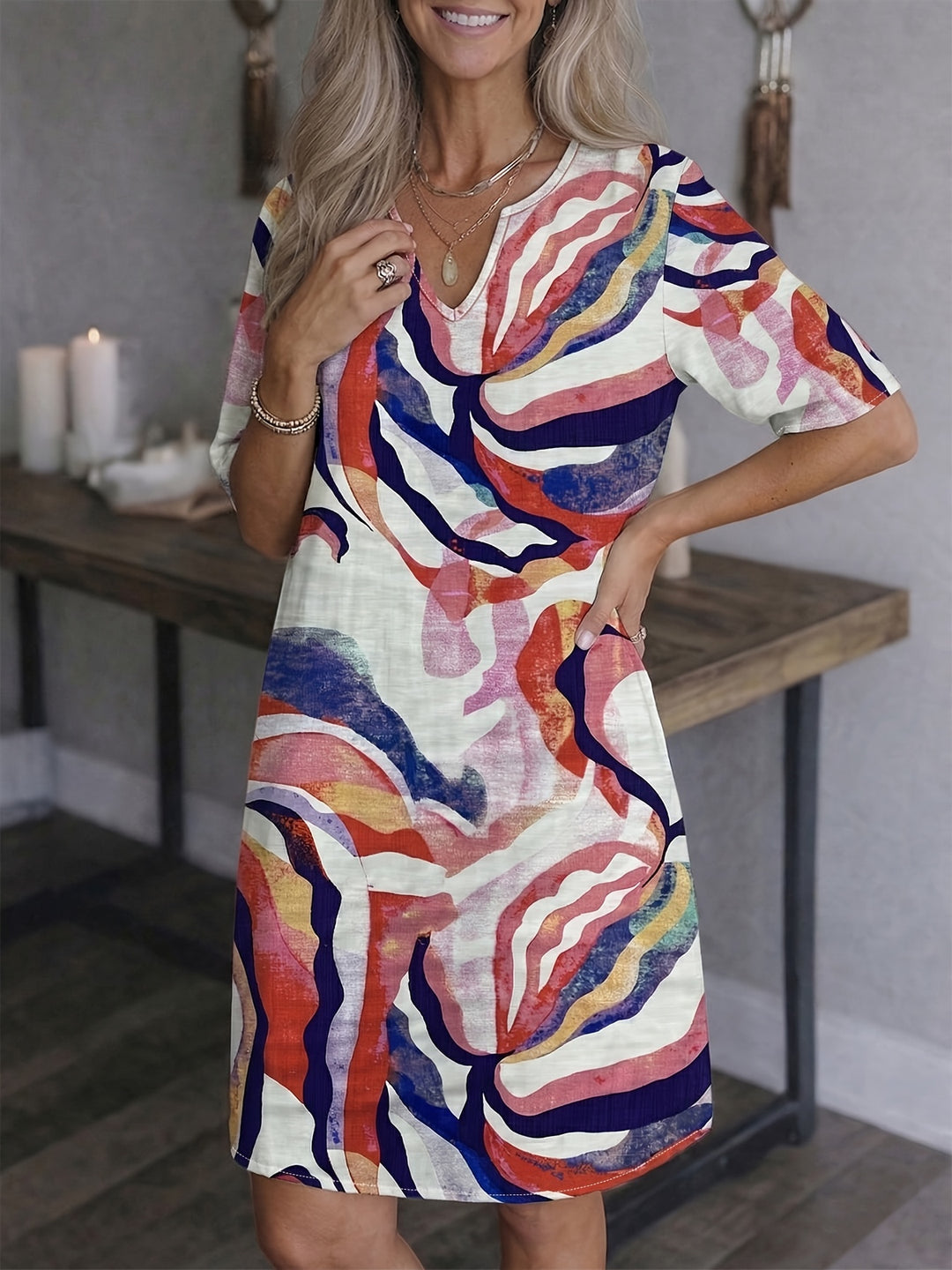 Marion | Artful Print V-Neck Dress
