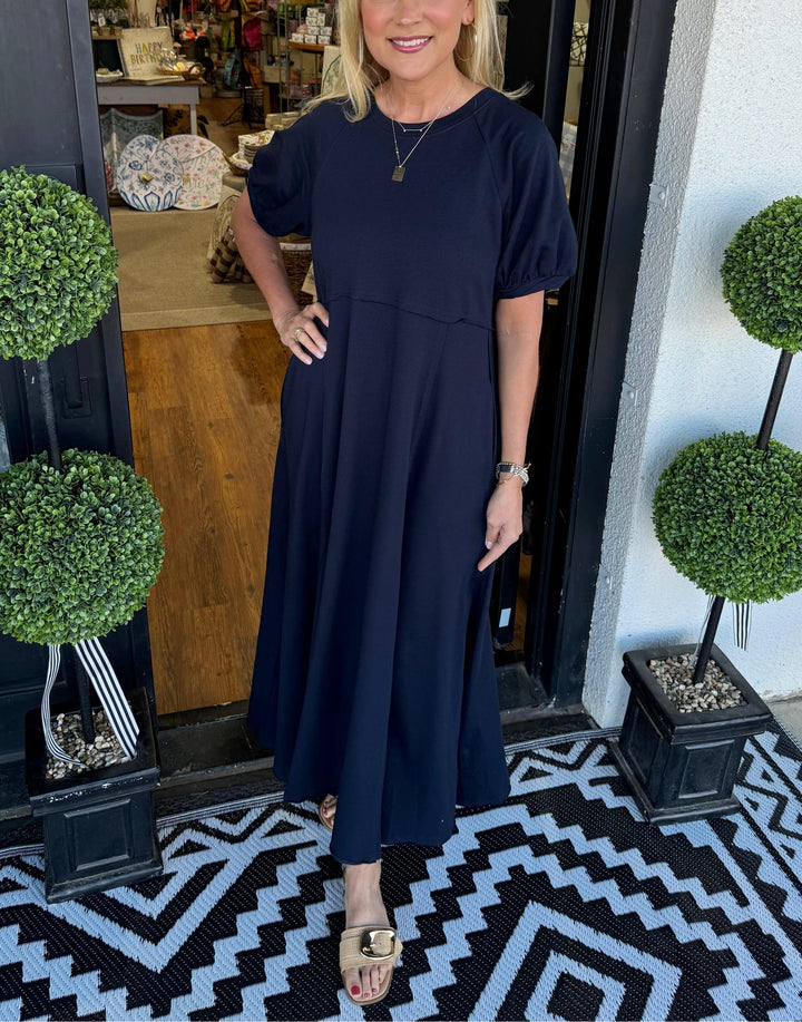 Octavia | Puff Sleeve Round Neck Maxi Dress