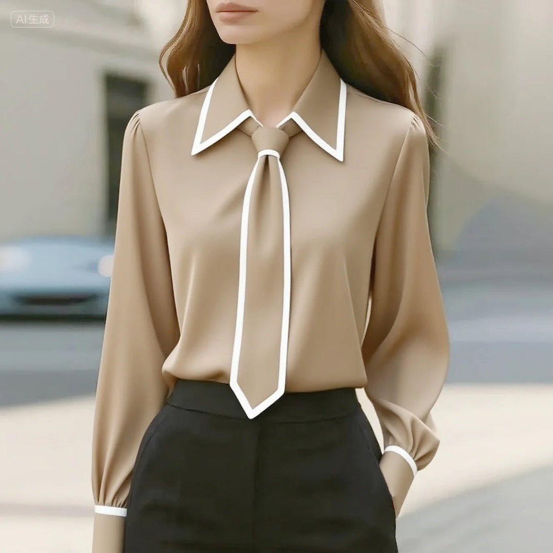 Julie | Contrast Tie-Neck Blouse