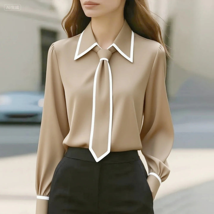 Julie | Contrast Tie-Neck Blouse