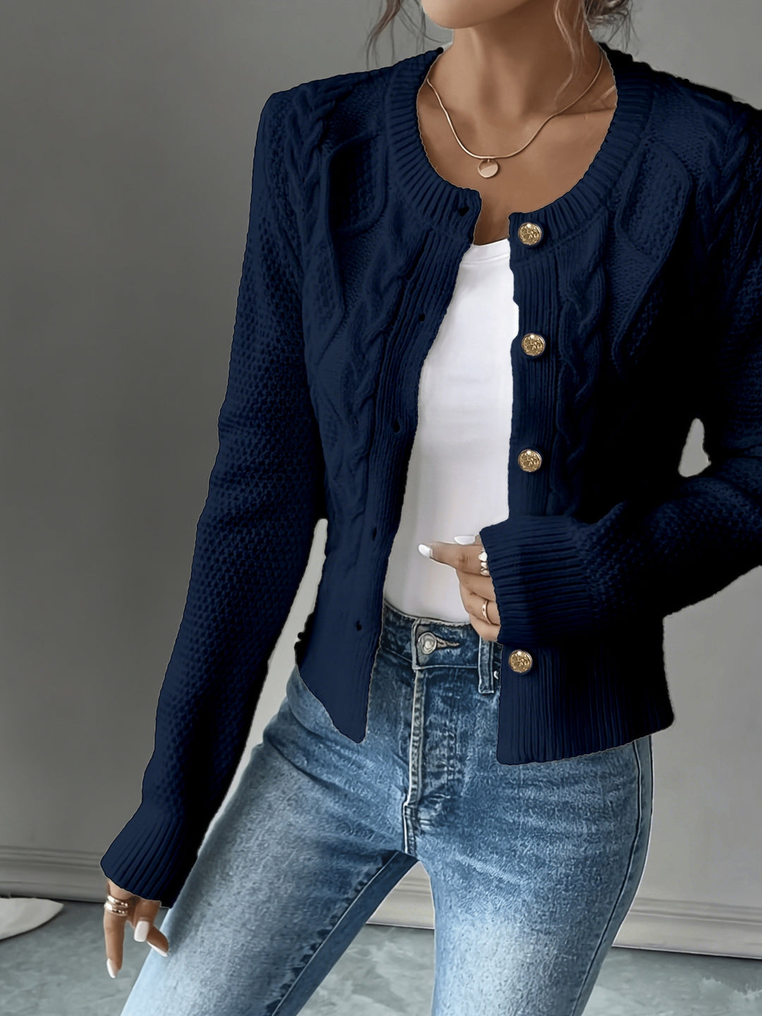 Cecilia | Cable-Knit Button-Front Cardigan