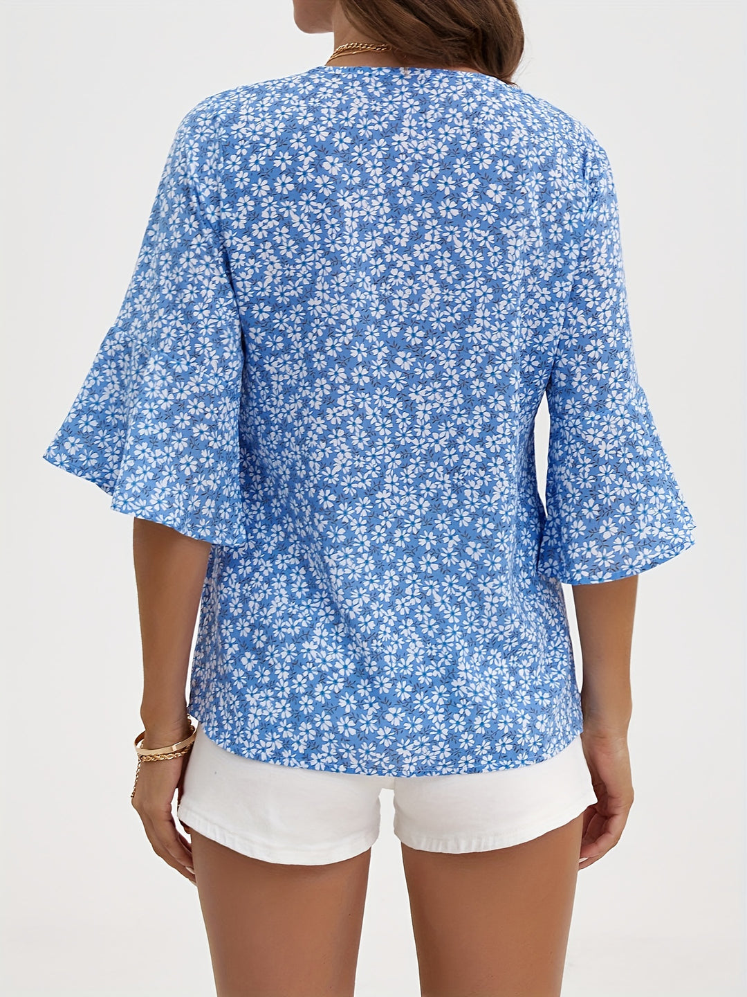 Cecily | Ditsy Floral Ruffle-Sleeve Blouse
