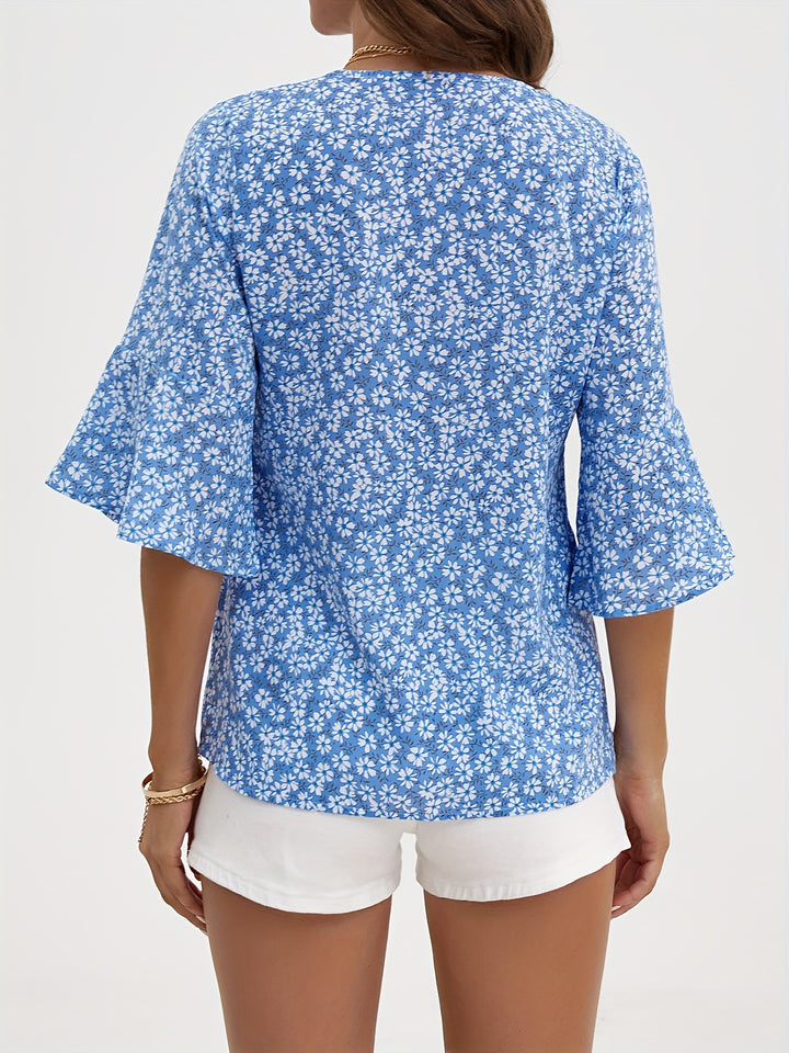Cecily | Ditsy Floral Ruffle-Sleeve Blouse