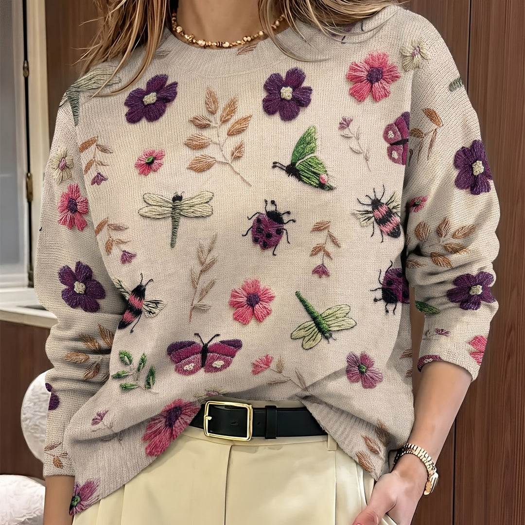 Meredith | Botanical Print Crew Neck Sweater