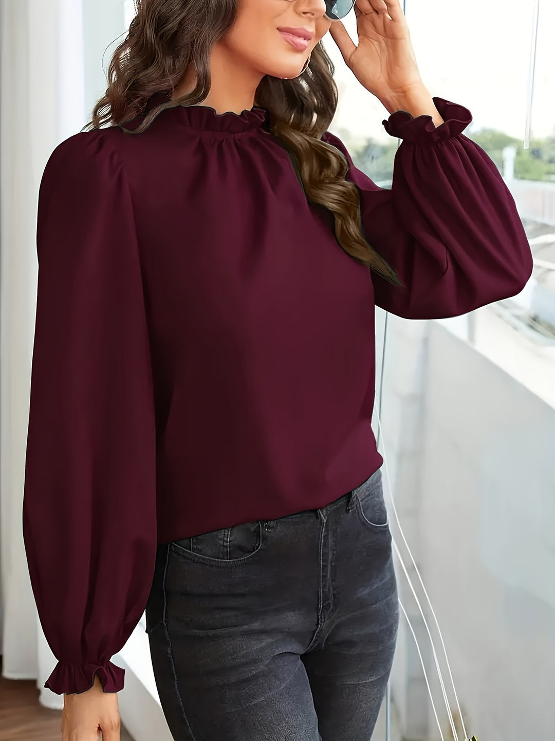 Katherine | Ruffle-Collar Puff Sleeve Blouse