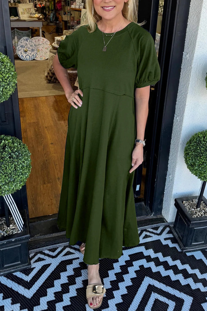 Octavia | Puff Sleeve Round Neck Maxi Dress