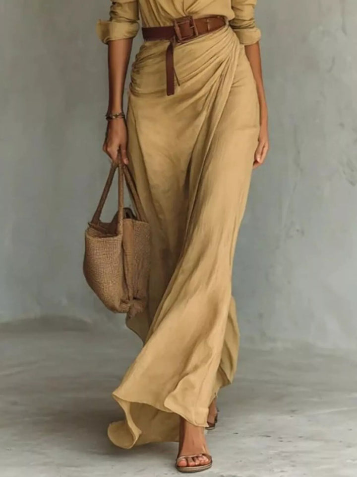 Verity | Elegant Belted Long Sleeve Maxi Dress