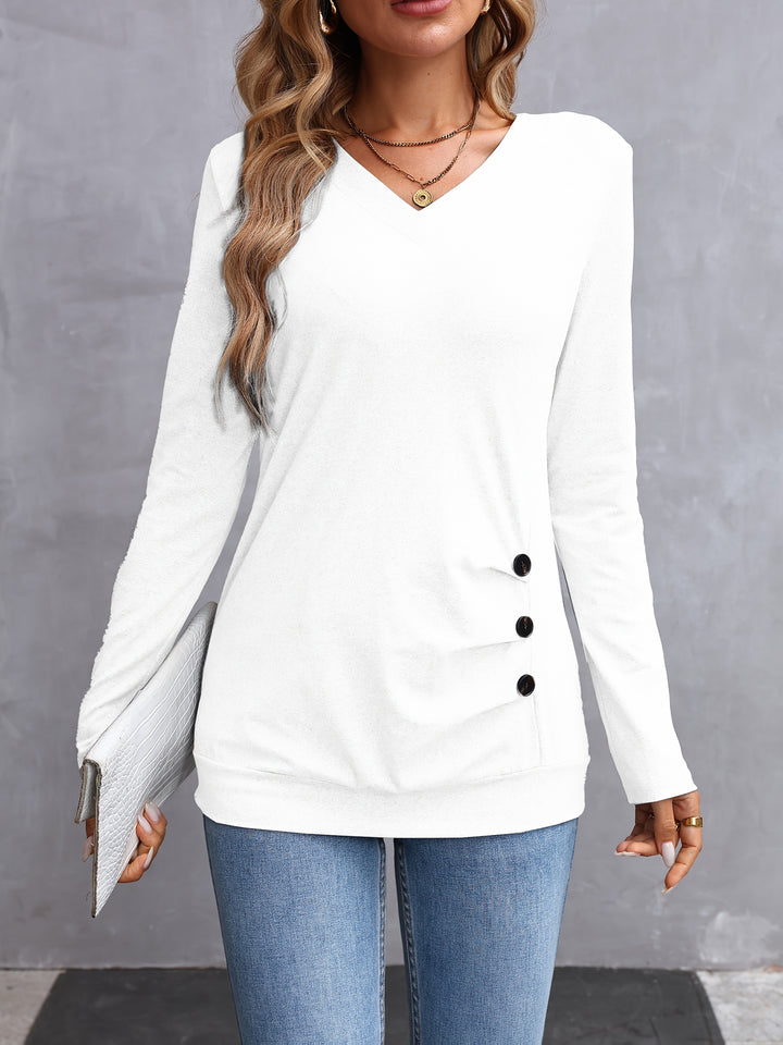 Nancy | Side-Button Long Sleeve Top
