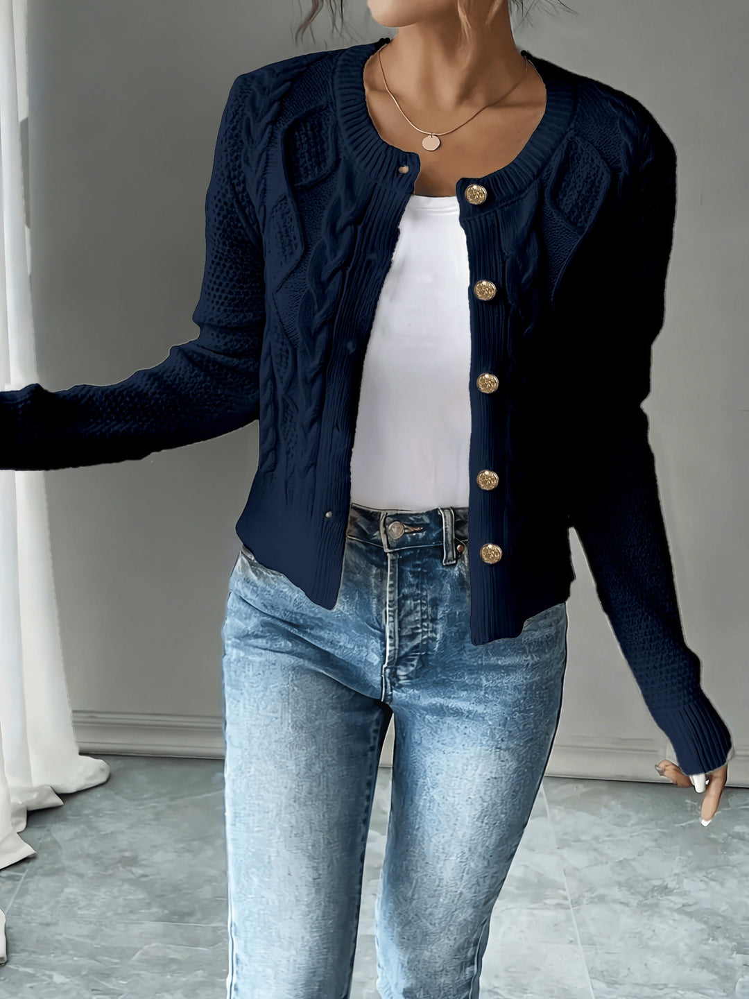 Cecilia | Cable-Knit Button-Front Cardigan