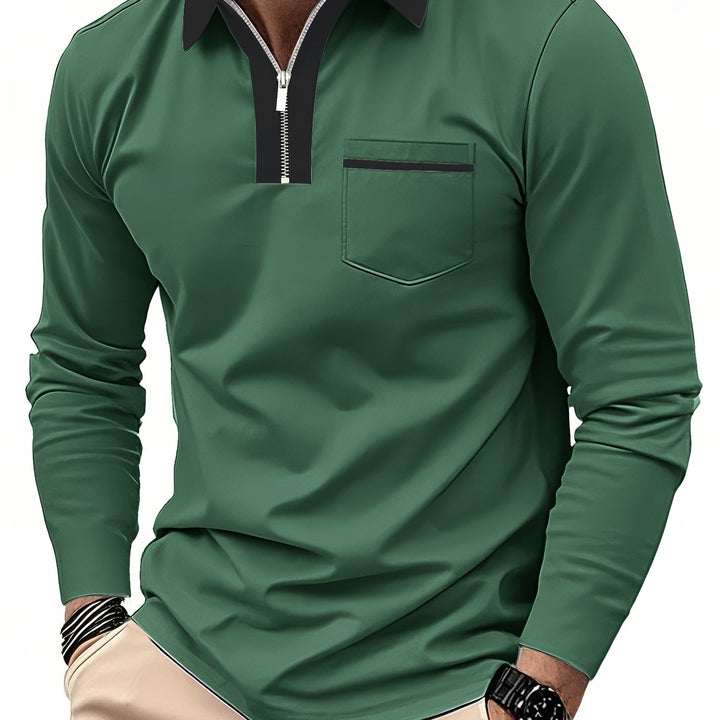 Douglas | Zip-Collar Long Sleeve Polo Shirt