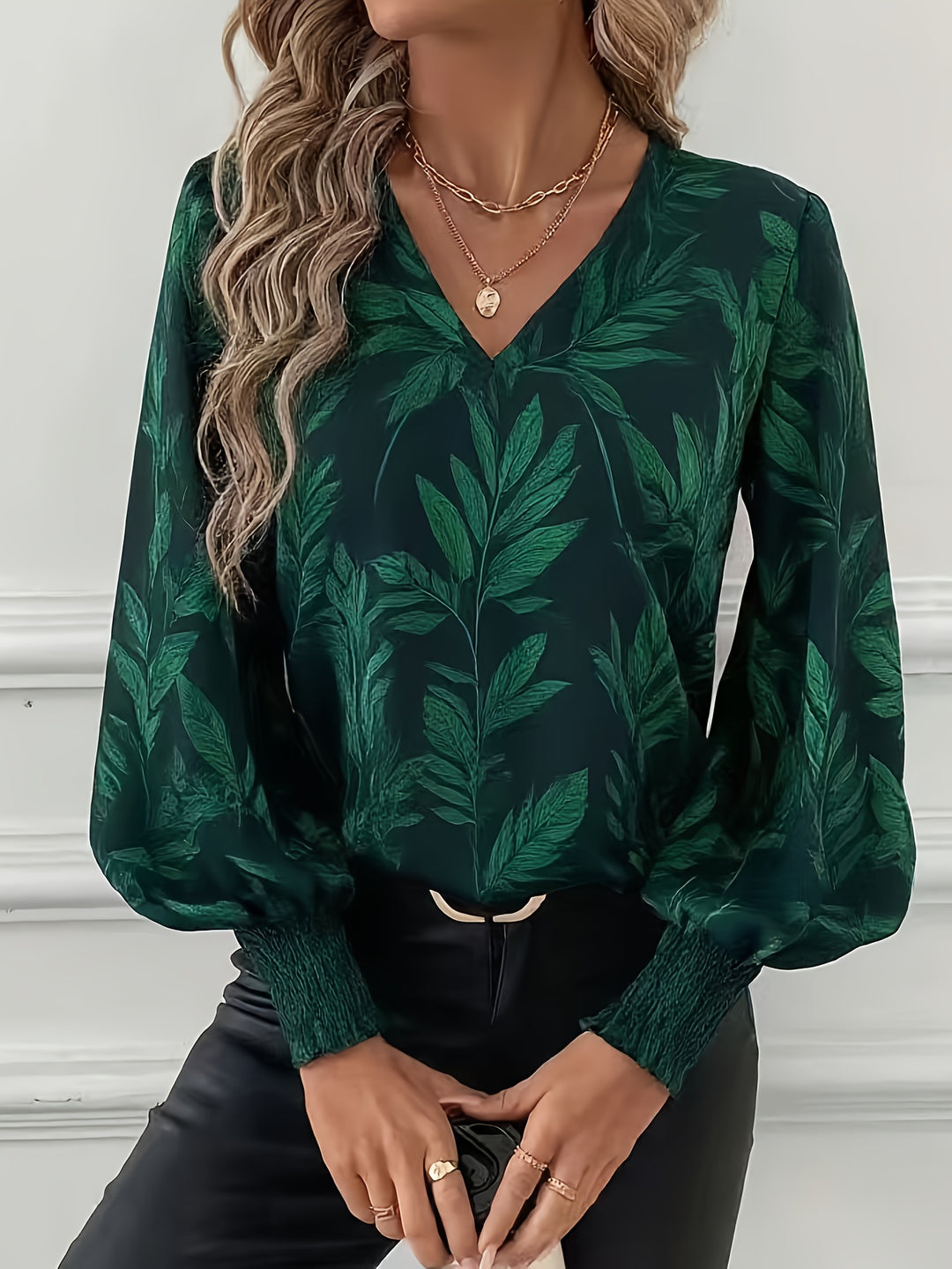 Lorna | Graceful V-Neck Lantern-Sleeve Blouse