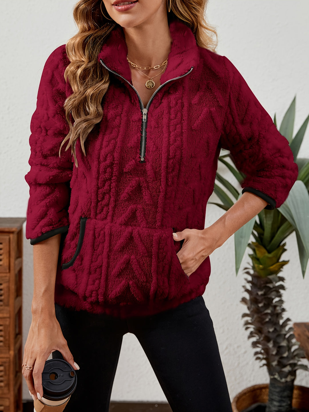Thea | Textured Half-Zip Pullover
