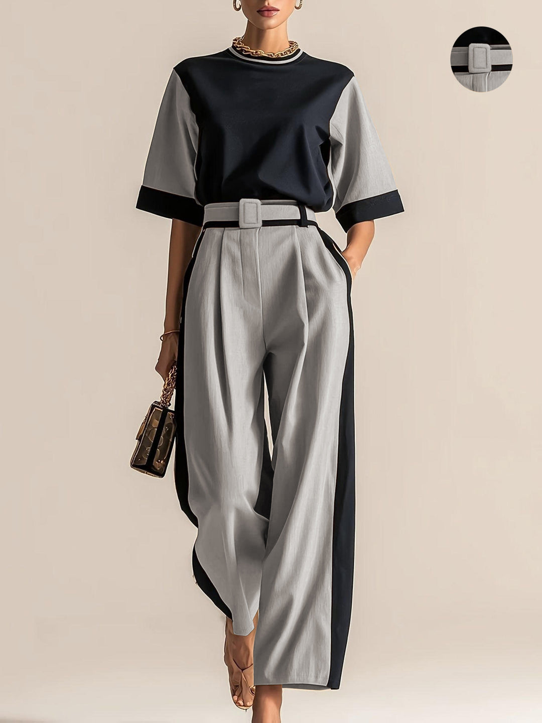 Belinda | Contrast-Trim Two-Piece Set