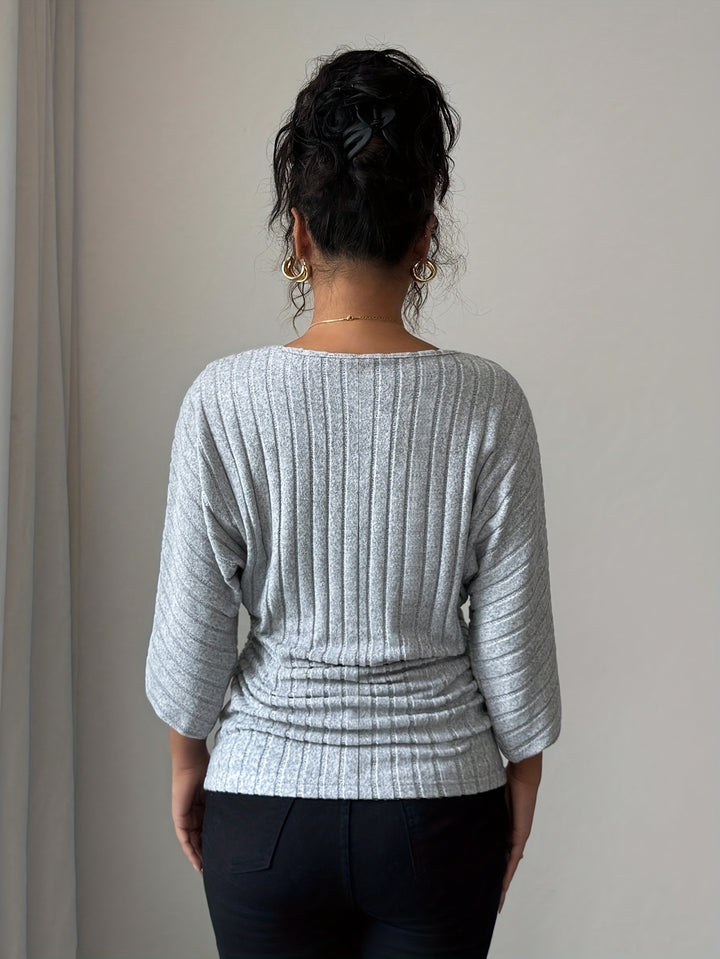 Juliana | Ribbed Draped V-Neck Top