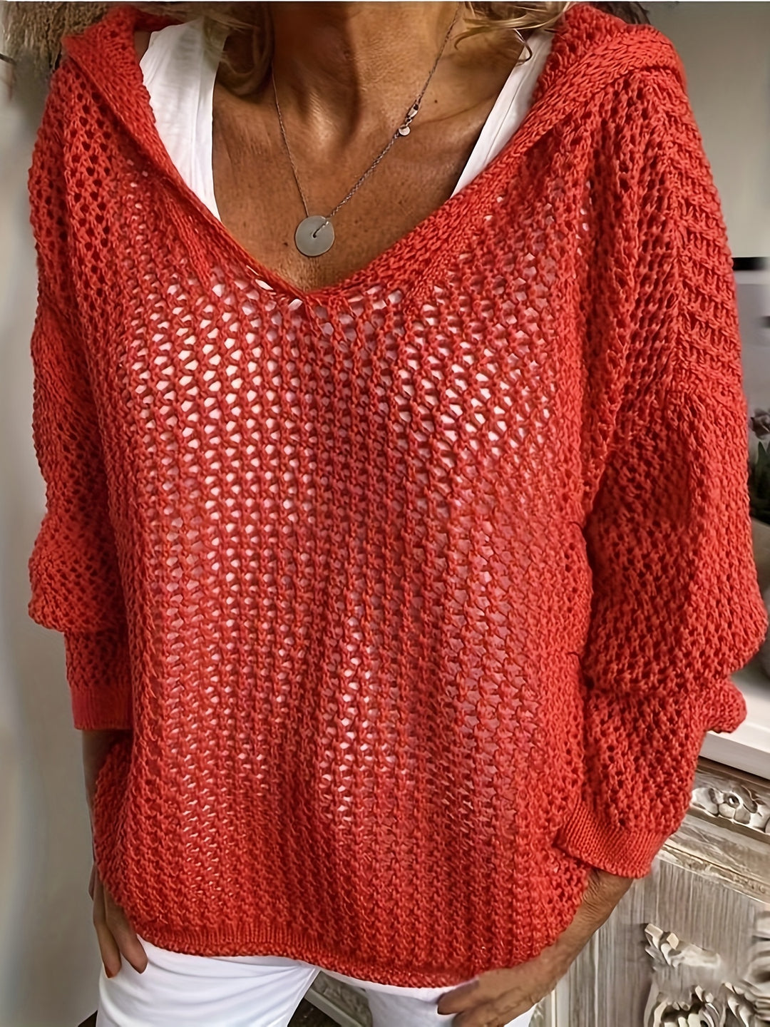Fleur | Open-Knit Hooded Sweater