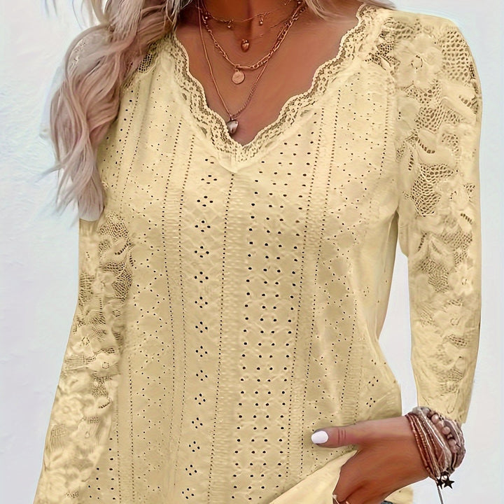 Rosetta | Lace-Sleeve Tie-Neck Top