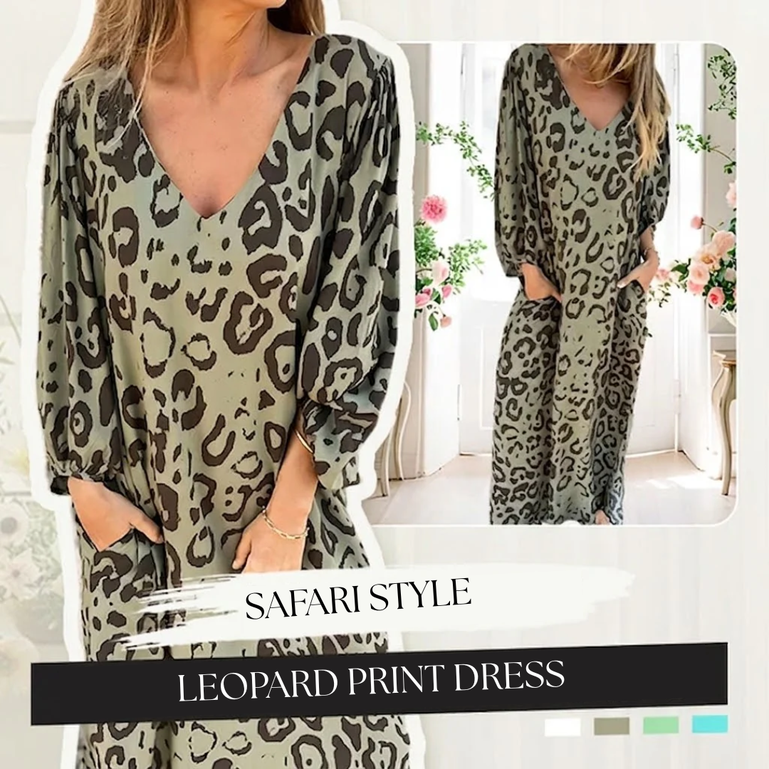 Louise | Stylish Long V-Neck Leopard Dress