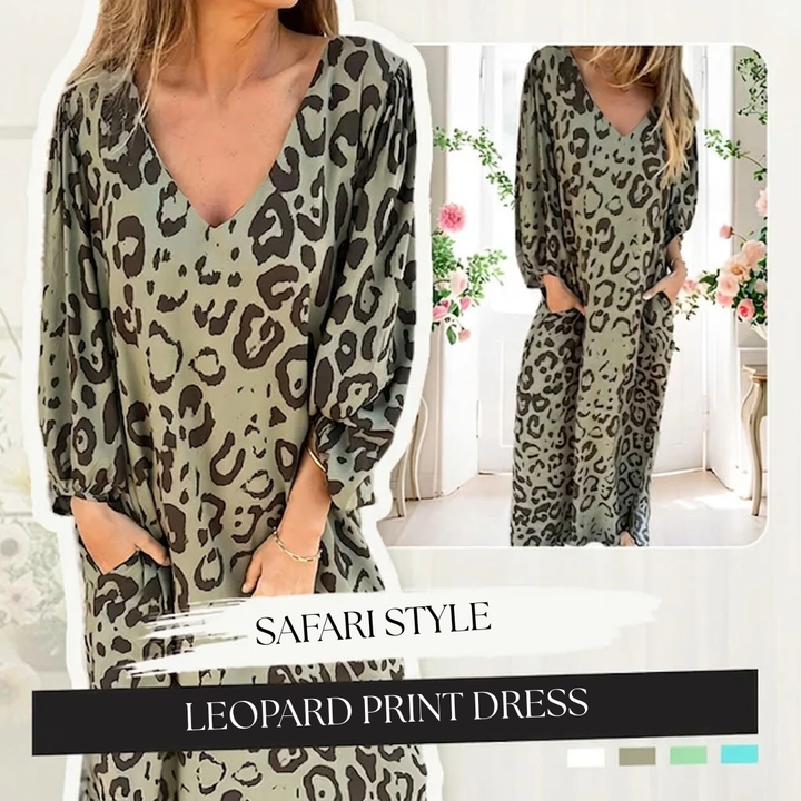 Louise | Stylish Long V-Neck Leopard Dress