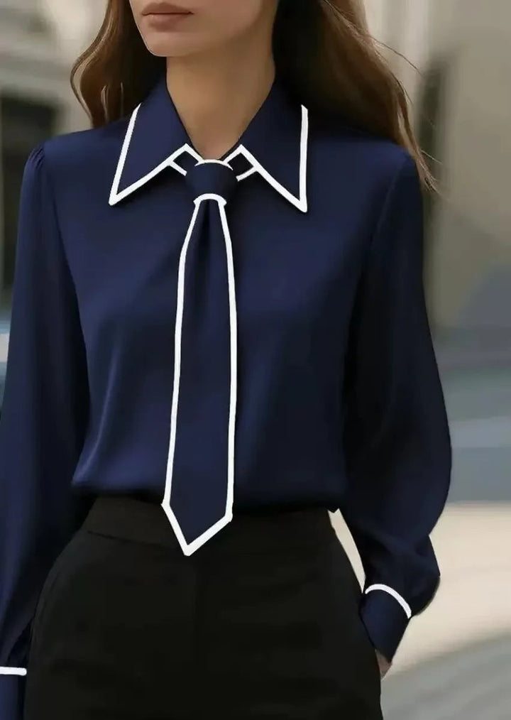 Julie | Contrast Tie-Neck Blouse