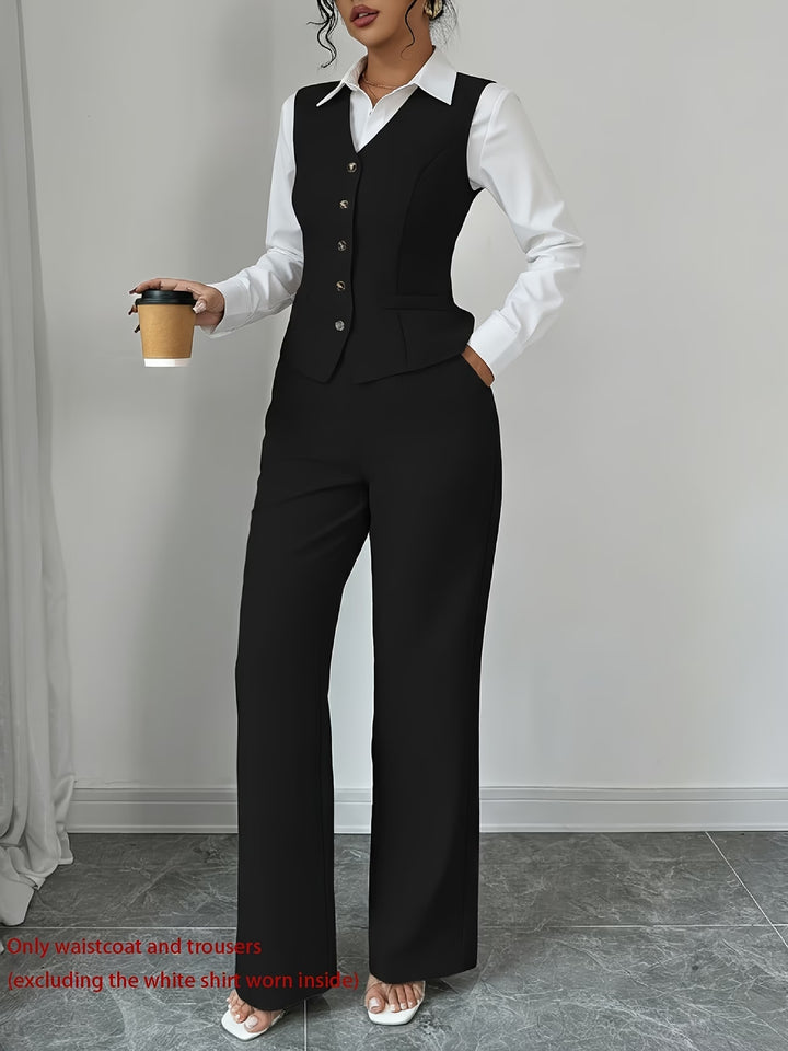 Isleen | Elegant Single-Breasted Vest and High-Waist Pants Set