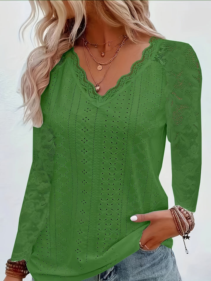 Rosetta | Lace-Sleeve Tie-Neck Top