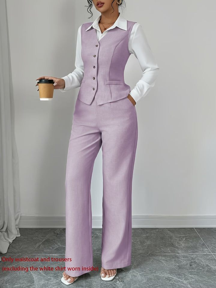 Isleen | Elegant Single-Breasted Vest and High-Waist Pants Set