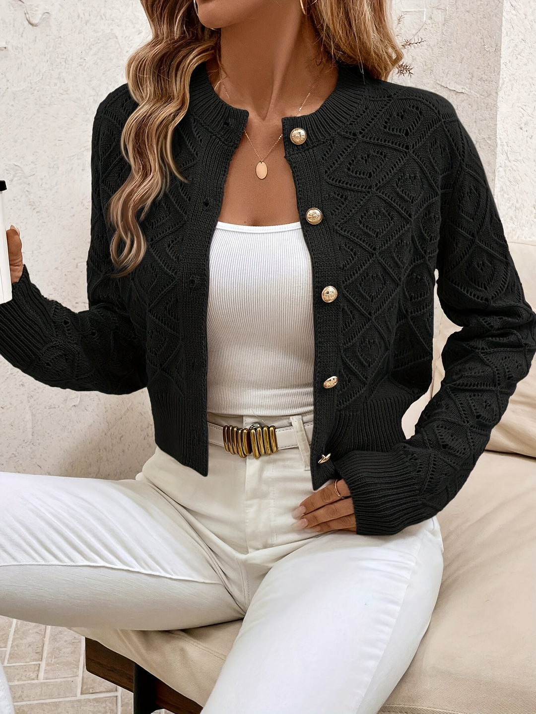 Loretta | Textured Button-Front Cardigan