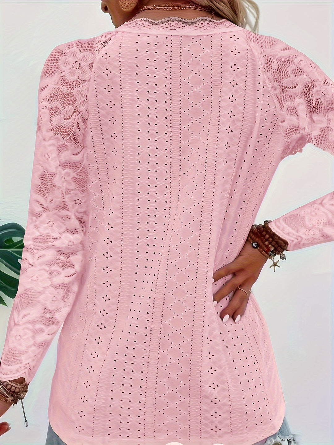 Rosetta | Lace-Sleeve Tie-Neck Top