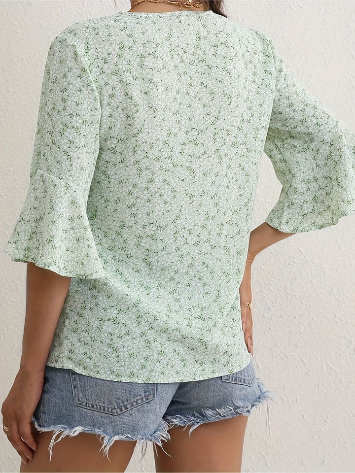 Cecily | Ditsy Floral Ruffle-Sleeve Blouse