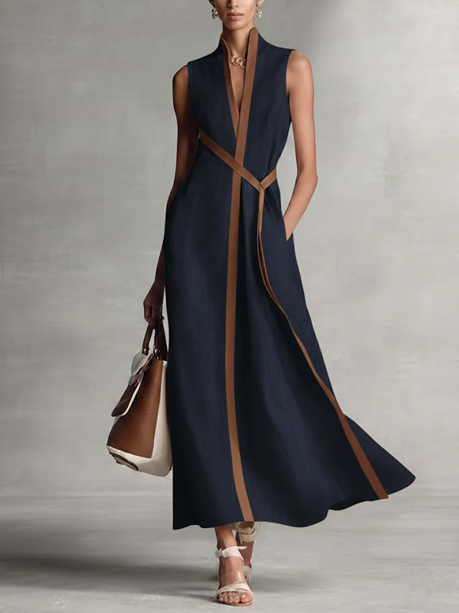 Vivian | Contrast-Trim Sleeveless Maxi Dress