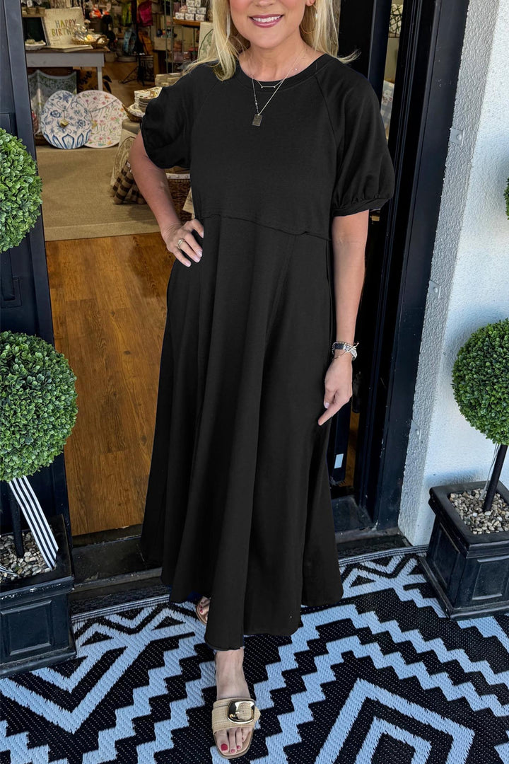 Octavia | Puff Sleeve Round Neck Maxi Dress