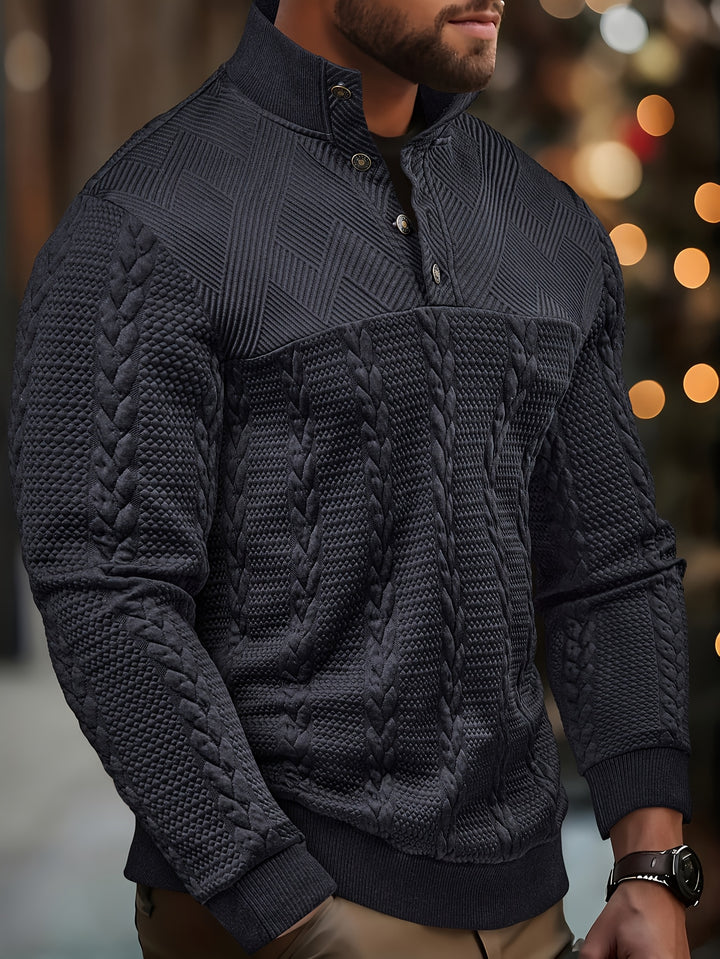 Griffin | Textured Button-Neck Pullover