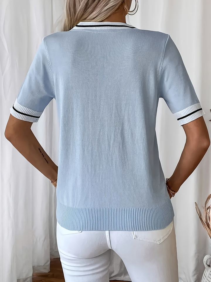 Rosabel | Contrast-Trim V-Neck Jumper