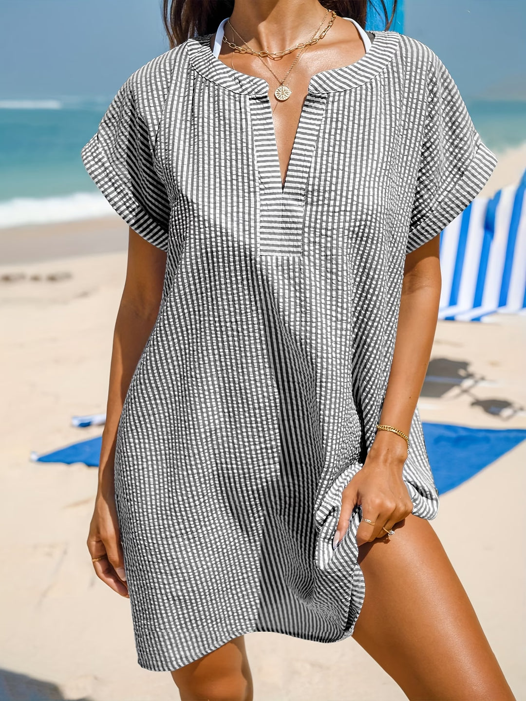 Zayla | Summer V-Neck Striped Loose Dress