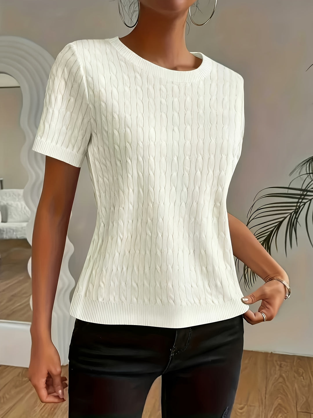 Rosaline | Textured Round Neck Short Sleeve Top