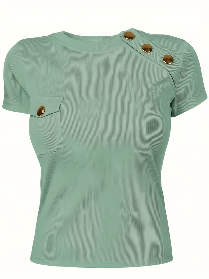 Katherine | Button-Accent Short Sleeve Top