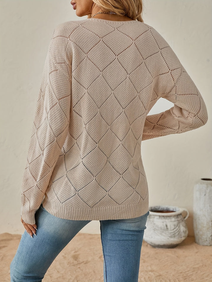 Bernice | Openwork V-Neck Sweater