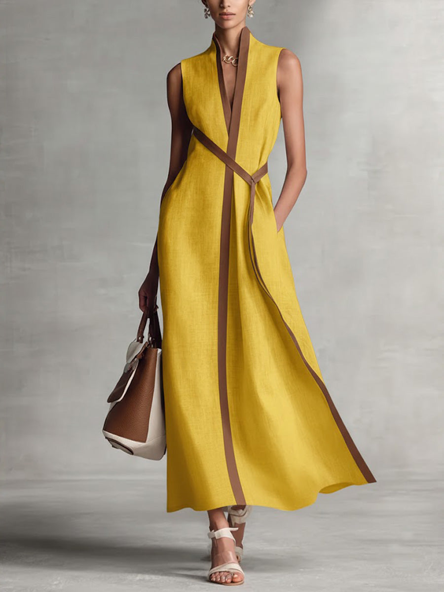 Vivian | Contrast-Trim Sleeveless Maxi Dress