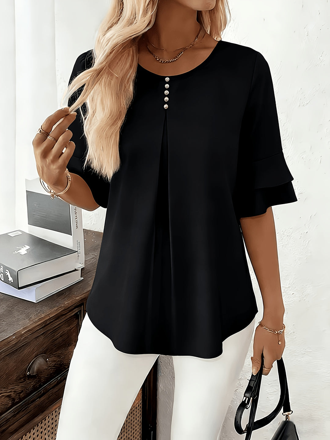 Isadora | Softly Draped Ruffle-Sleeve Blouse