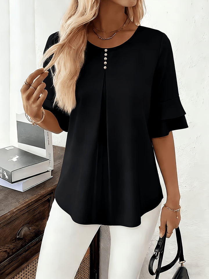 Isadora | Softly Draped Ruffle-Sleeve Blouse